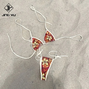 New Design Custom Breathable Printed Tan Through Fabric <b>Swimming</b> Wear Bikini Set Sexy Swimsuits Bandeau Swimwear - Product Image 5