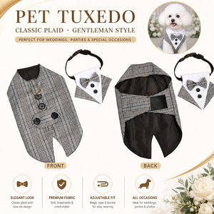 Terno Xadrez para Cães Cavalheiros, Coleira Blazer Formal para Filhotes, Roupa Elegante com Gravata Borboleta para Pets de Porte Médio - Product Image 2