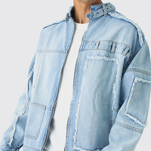 Chaqueta Moto Negra Oversize con Lavado Ácido y Efecto Desgastado, 100% Poliéster, Sin Cuello, con Patrón de Letras, Servicio OEM para Hombre - Product Image 4