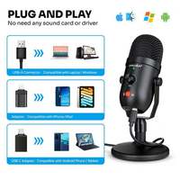 Microphone de bureau USB RGB PROAR S-970B, microphone à condensateur pour studio d'enregistrement, suppression du bruit, métal, haute fidélité, smartphones