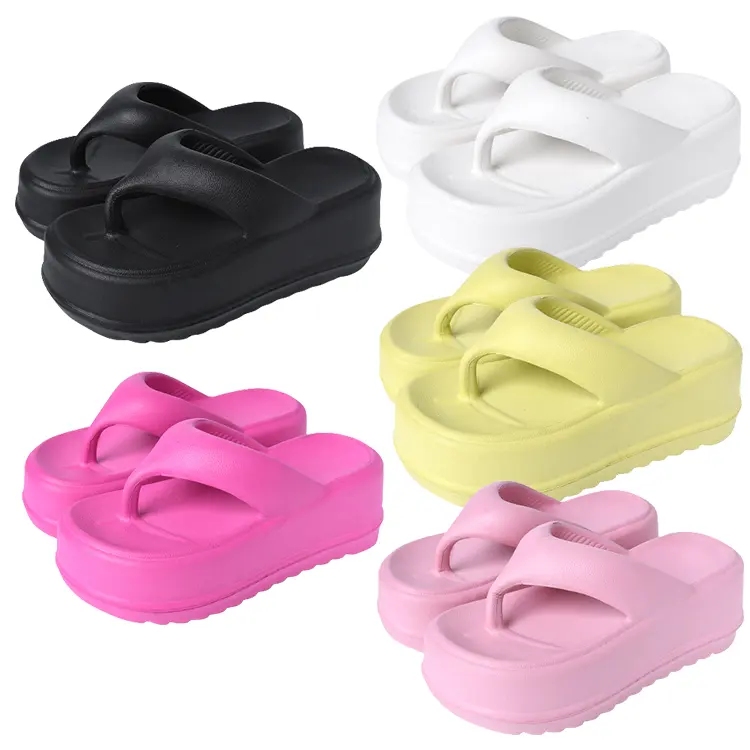 New Summer Flat Slippers EVA Genuine Leather Black White Flops Thick Sole Mules Heeled Sandals Casual Slides Platform Slippers