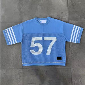 Suéter de Punto Calado Estilo Hockey, Jersey Holgado de Fútbol, Ropa Urbana, Suéter de Punto Crochet - Product Image 1