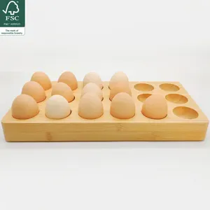 صينية بيض من خشب القنفذ الطبيعي حسب الطلب من YCZM، حامل بيض خشبي يحتوي على 18 بيضة للمطبخ