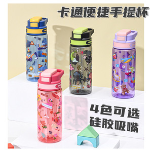 แก้วน้ำเด็กการ์ตูน 600 มล. หลอดดูดแบบพับได้ พกพาสะดวก ขวดน้ำสำหรับกลับไปโรงเรียน - Product Image 3