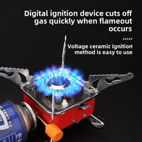 Réchaud à gaz portable pliable de camping, mini, petit, carré, au butane, pour 3 à 5 personnes, avec dispositif d'allumage, en acier inoxydable