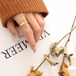 2022 nuevo diseño de moda anillo abierto hueco 18K chapado en oro Acero inoxidable minimalista anillo ajustable para Mujeres Hombres - Product Image 6