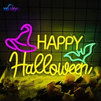 Chapeau de Sorcière d'Halloween avec Motif Chauve-Souris, Bande Lumineuse LED Néon, Panneau Acrylique, Affichage de Texte Statique pour Fêtes et Décoration Intérieure
