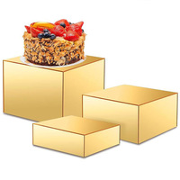 Ensemble de 3 supports de buffet en acrylique doré, cubes de présentation d'aliments en acrylique miroir doré à 5 faces, support de présentation d'aliments en acrylique pour gâteaux et cupcakes