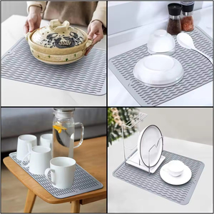 Tapis de séchage de vaisselle rectangulaire en silicone écologique classique, tapis de comptoir de cuisine multi-usages, résistant à la chaleur - Product Image 6