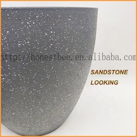 Pot Tanaman Resin Taman, Pot Bunga Plastik Outdoor Abu-abu, Pot Bulat Modern untuk Tanaman Indoor Outdoor, Dekorasi Rumah