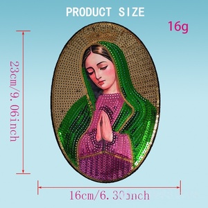 Grande écusson thermocollant brodé de sequins, motif Vierge <span class=keywords><strong>Marie</strong></span>, pour vêtements DIY - Product Image 3