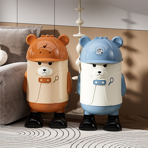 Detective Bear Flip Top Trash Can Large Capacity Cartoon Wastebasin Indoor Household Bathroom Use - Product Image 2