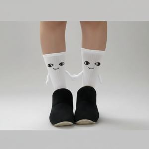 2-Piece 100% Cotton Couple Holding Hands <b>Socks</b> Breathable Jacquard Print Hand Drawn Design Novelty One Fits All for Daily Use - Product Image 2