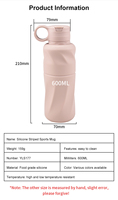 Bouteille pliable pour enfants en silicone de qualité alimentaire, écologique, anti-fuite, 600 ml, sans BPA, avec paille, lavable au lave-vaisselle, style classique, portable