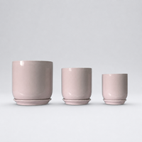 Pot de fleurs moderne pour décoration de jardin, pots en céramique rose pour plantes succulentes avec plateau pour la décoration intérieure