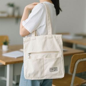 Cotton <b>Canvas</b> Tote Bag Inner Pocket Lightweight Durable Travel Friendly Recyclable Screen for School Office Students Gift - Product Image 1