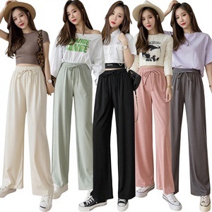 <span class=keywords><strong>Pantalon</strong></span> décontracté pour <span class=keywords><strong>femme</strong></span>, style européen et américain, en soie glacée, fin et fluide, <span class=keywords><strong>taille</strong></span> <span class=keywords><strong>haute</strong></span>, coupe ample, jambe large, longueur au sol, pour l'été - Product Image 2