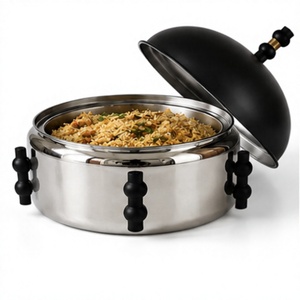 Recipiente Redondo de Acero Inoxidable para Calentar Comida con Tapa de Domo Negra, Calentador de Alimentos Tipo Buffet para Hoteles, Restaurantes, Servicios de Catering y Banquetes - Product Image 1
