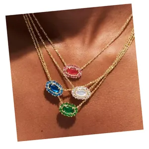 Elisa Crystal Pendant Necklace for Women Fashion Jewelry Natural Stone 12 Birthstone Stainless Steel Necklace