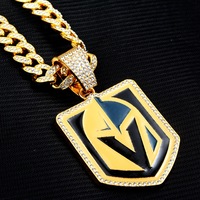 Chaîne cubaine plaquée argent et or de luxe personnalisée pour hommes Vegas Golden Knights entièrement sertie de cristaux Pendentif de tournoi de lacrosse