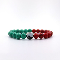 Vente chaude style chinois Yin Yang Bagua Tai Chi Feng Shui Naturel Turquoise Perlé Couple Bracelet Chanceux Bracelet Cadeau