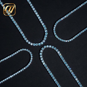 <b>Iced</b> <b>Out</b> S925 Silver Aquamarine Blue Moissanite Tennis <b>Chain</b> For Men Dainty Full Blue Moissanite Choker Necklace Hip Hop Jewelry - Product Image 5