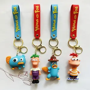 Chaveiro de anime 3D Phineas e Ferb, pingente de figura de Perry, o Platypus, bolsa de desenho animado, pequeno presente