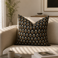 Sarung Bantal Dekoratif Motif Bunga Hitam Boho 100% Katun, Sarung Bantal Persegi untuk Sofa Ruang Tamu Dekorasi Rumah
