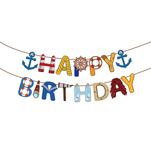HUANCAI Decoraciones de fiesta Náutica para decoración de pancarta de papel de cumpleaños para fiesta náutica - Product Image 1