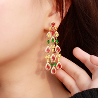 Boucles d'oreilles chandelier de mariée en plaqué or 18 carats, triple couleur, en zircon cubique taillé en poire, pendantes pour femmes, bijoux de fête de mariage