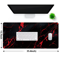 Tapis de souris de jeu extra-long et tapis de clavier pour PC, design abstrait, lignes de foudre rouges, fond noir, tapis de protection pour ordinateur portable
