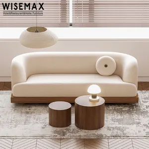 WISEMAX Set Kursi Sofa 3 Tempat Duduk, Mebel Minimalis Jepang Desain Ruang Tamu Aksen Kursi Teddy Kayu Solid Wol Domba Santai