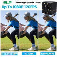 Caméra USB ELP 12MP avec autofocus, 1080P 120fps, LED blanche pour vision nocturne, grand angle, IMX577, webcam 4K, mini caméra pour imprimante 3D