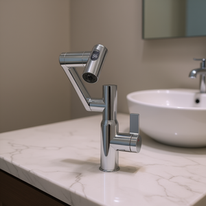 Robinet de lavabo chromé à poignée unique, rotatif à 360 degrés avec affichage de la température, design moderne, mitigeur eau chaude et froide - Product Image 2