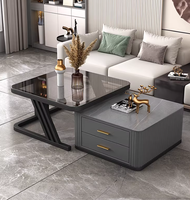 Table basse de luxe moderne avec plateau en verre et pierre, ensemble de salon tendance, nouveau design carré, rangement multifonctionnel pour les maisons compactes