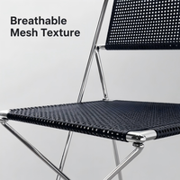Chaise de salle à manger en acier chromé, pieds en X, siège en maille métallique, ergonomique, sans accoudoirs, empilable, minimaliste, pour terrasse, café, restaurant