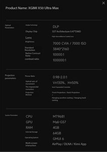 Projecteur XGI MI X50 Ultra Max 4K avec zoom optique, 7000 lumens, haute fréquence de rafraîchissement pour l'e-sport, <span class=keywords><strong>Dolby</strong></span> Vision <span class=keywords><strong>Cinema</strong></span> - Product Image 4