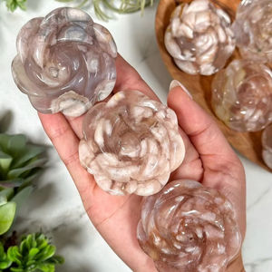 พลอยเทียมแกะสลักรูปดอกกุหลาบอาเกตดอกไม้สำหรับการรักษาหัวใจและมงกุฎ - Product Image 1