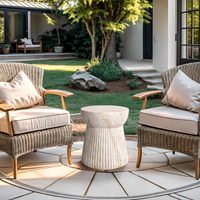 Mesa Auxiliar Moderna de Travertino Acanalado con MgO, Taburete de Patio Resistente a la Intemperie, Mesa Auxiliar Decorativa para Interiores y Exteriores