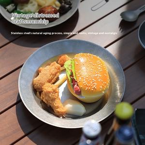 Vente chaude Camping En Plein Air Vaisselle Rétro En Acier Inoxydable Facile à Nettoyer Assiette À Manger Portable Pique-Nique Vaisselle Ensemble - Product Image 4