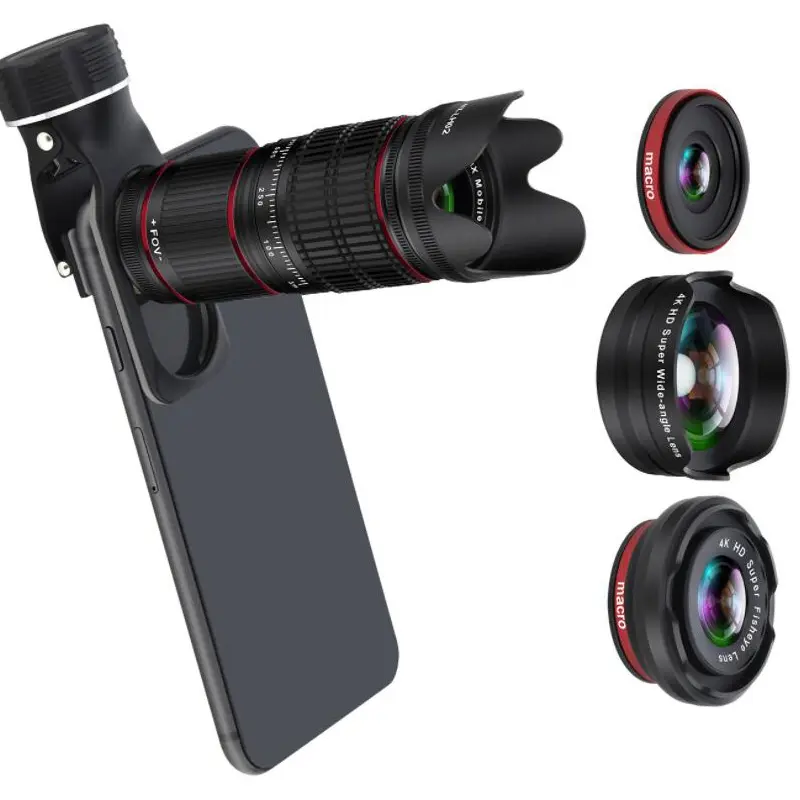 12.8X HD Zoom Telephoto Lens 5 in 1 Cell Phone HD camera Lens Kit for Smartphone with 4K HD Fisheye Super Wide Angle Marco Lens