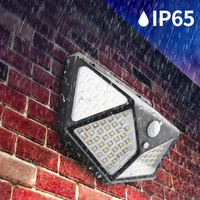 Lampe murale solaire 100 LED à détection de mouvement IP65 sans fil, éclairage quatre côtés, pour cour extérieure, rechargeable, pour escalier