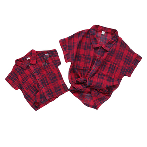 Abbigliamento Coordinato Mamma e Figlia Camicia a Quadri per Bambini Blusa in Cotone Vestiti Coordinati Mamma e Figlia Camicie Casual a Maniche Corte - Product Image 1