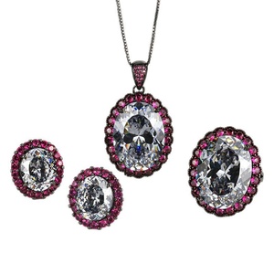 Wholesale Eco-friendly Copper <b>Jewellery</b> Sets High-end 15*20mm Black Gold Oval Cut Cubic Zirconia Necklace Earrings for Women <b>Tu</b> - Product Image 2
