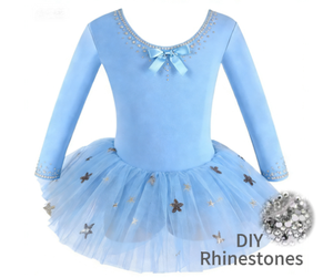 Justaucorps de ballet sans dos pour filles, motif en maille étoilée, strass DLY, manches longues, tenue de danse de ballerine, tutu, tenues de danse pour enfants - Product Image 2