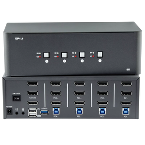Commutateur <span class=keywords><strong>KVM</strong></span> DisplayPort 1.4 GC 8K 4 ports pour trois moniteurs, 4K 120Hz HDR10, commutateur USB 3.0 pour 4 PC partageant 3 écrans - Product Image 1