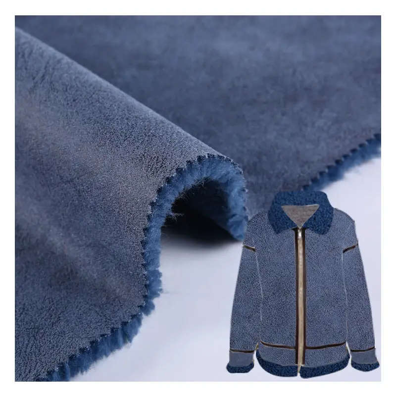 2022 New arrivals polyester navy with fur weft scuba knitted suede bonded fabric for jacket