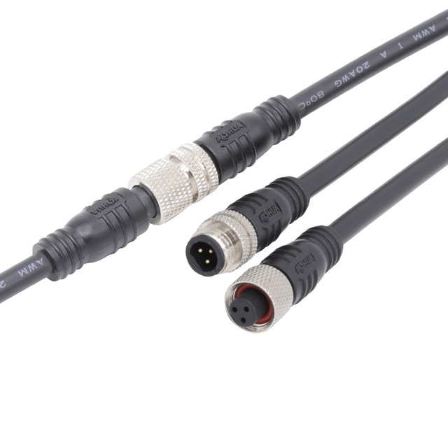Customized Metal electrical connector M8-01 3pin for sensor round male to female extension cord waterproof IP65 wire connector