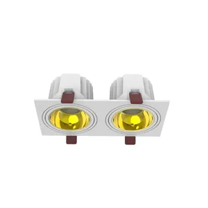 Luz de teto LED anti-reflexo dupla cabeça AC220V 7W 14W 24W iluminação LED para ambientes internos embutida COB