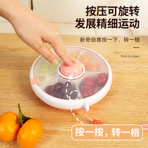 <b>Rotating</b> Fruit Plate Round Airtight With Clip On Lid For Travel Snacks Pink Green Color Options - Product Image 1